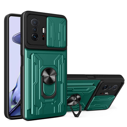 Camera Cover Phone Case with Card Slot & Holder, For Xiaomi 11T, For Xiaomi Redmi Note 10 Pro, For Xiaomi Redmi 10, For Samsung Galaxy S21 FE 5G