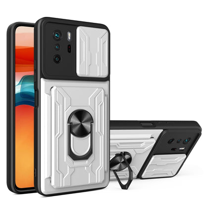 Camera Cover Phone Case with Card Slot & Holder, For Xiaomi 11T, For Xiaomi Redmi Note 10 Pro, For Xiaomi Redmi 10, For Samsung Galaxy S21 FE 5G