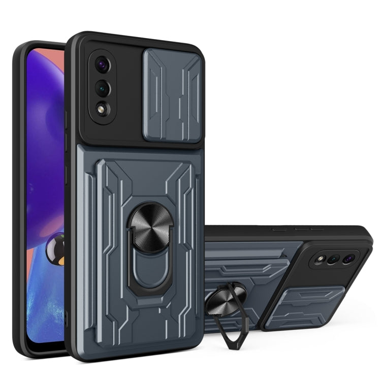 Camera Cover Phone Case with Card Slot & Holder, For Samsung Galaxy A02 / M02, For Samsung Galaxy A02s EU Version, For Samsung Galaxy A32, For Samsung Galaxy S20 FE, For Samsung Galaxy S20+, For Samsung Galaxy S21 Ultra 5G