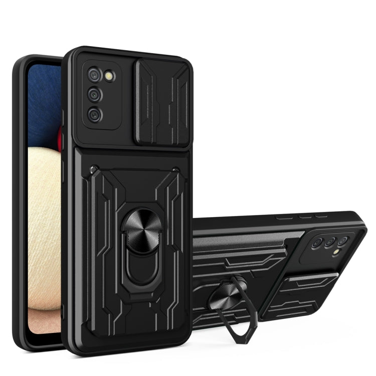 Camera Cover Phone Case with Card Slot & Holder, For Samsung Galaxy A02 / M02, For Samsung Galaxy A02s EU Version, For Samsung Galaxy A32, For Samsung Galaxy S20 FE, For Samsung Galaxy S20+, For Samsung Galaxy S21 Ultra 5G