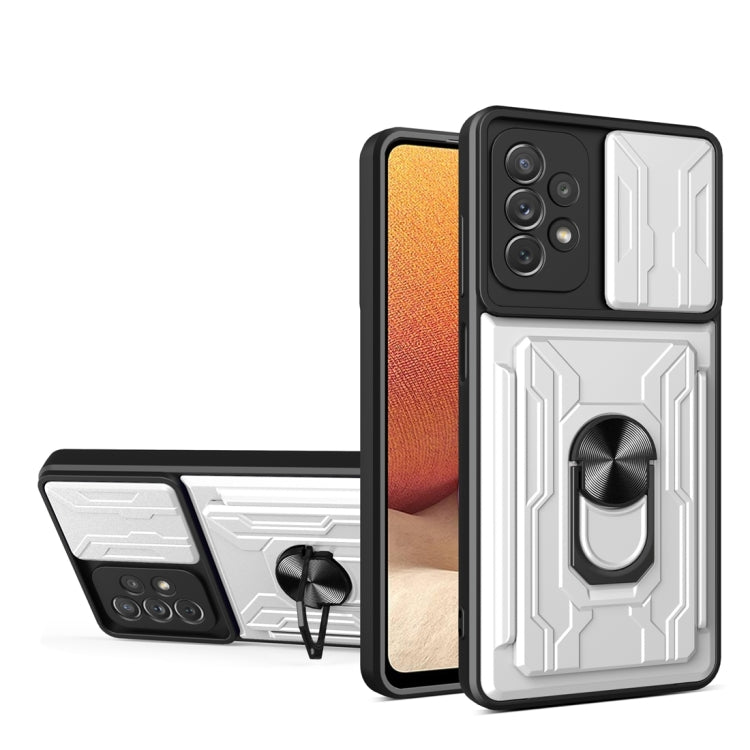Camera Cover Phone Case with Card Slot & Holder, For Samsung Galaxy A02 / M02, For Samsung Galaxy A02s EU Version, For Samsung Galaxy A32, For Samsung Galaxy S20 FE, For Samsung Galaxy S20+, For Samsung Galaxy S21 Ultra 5G