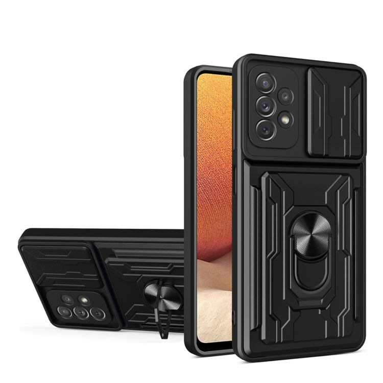 Camera Cover Phone Case with Card Slot & Holder, For Samsung Galaxy A02 / M02, For Samsung Galaxy A02s EU Version, For Samsung Galaxy A32, For Samsung Galaxy S20 FE, For Samsung Galaxy S20+, For Samsung Galaxy S21 Ultra 5G
