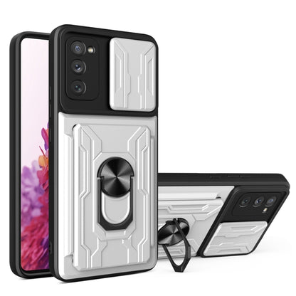 Camera Cover Phone Case with Card Slot & Holder, For Samsung Galaxy A02 / M02, For Samsung Galaxy A02s EU Version, For Samsung Galaxy A32, For Samsung Galaxy S20 FE, For Samsung Galaxy S20+, For Samsung Galaxy S21 Ultra 5G