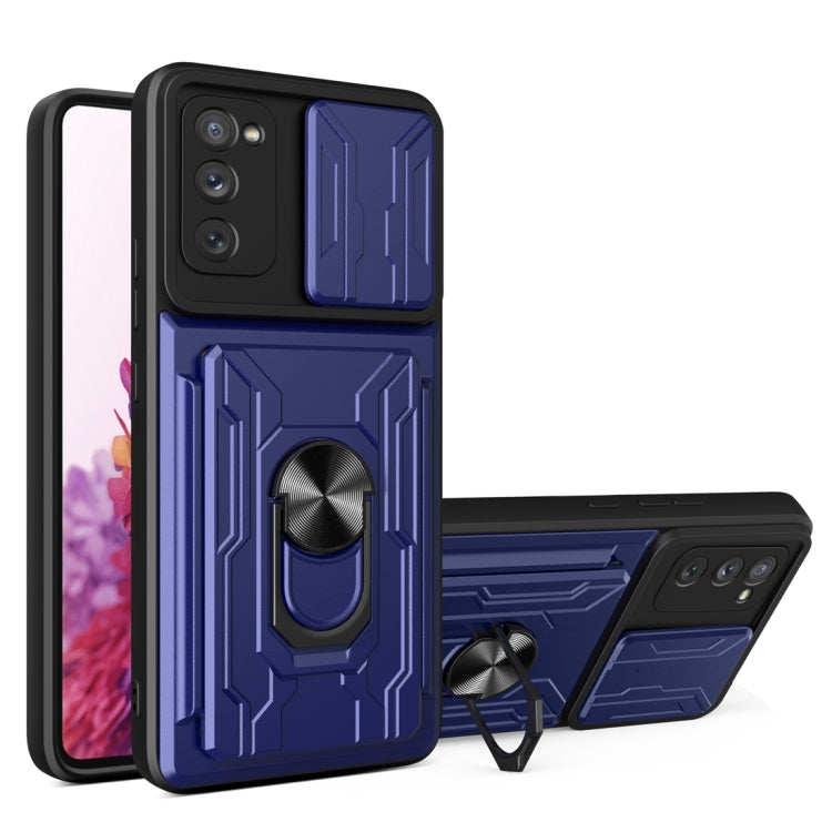 Camera Cover Phone Case with Card Slot & Holder, For Samsung Galaxy A02 / M02, For Samsung Galaxy A02s EU Version, For Samsung Galaxy A32, For Samsung Galaxy S20 FE, For Samsung Galaxy S20+, For Samsung Galaxy S21 Ultra 5G