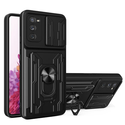 Camera Cover Phone Case with Card Slot & Holder, For Samsung Galaxy A02 / M02, For Samsung Galaxy A02s EU Version, For Samsung Galaxy A32, For Samsung Galaxy S20 FE, For Samsung Galaxy S20+, For Samsung Galaxy S21 Ultra 5G