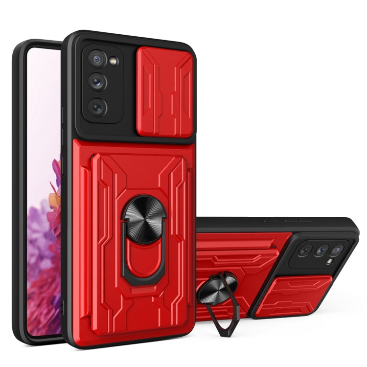 Camera Cover Phone Case with Card Slot & Holder, For Samsung Galaxy A02 / M02, For Samsung Galaxy A02s EU Version, For Samsung Galaxy A32, For Samsung Galaxy S20 FE, For Samsung Galaxy S20+, For Samsung Galaxy S21 Ultra 5G