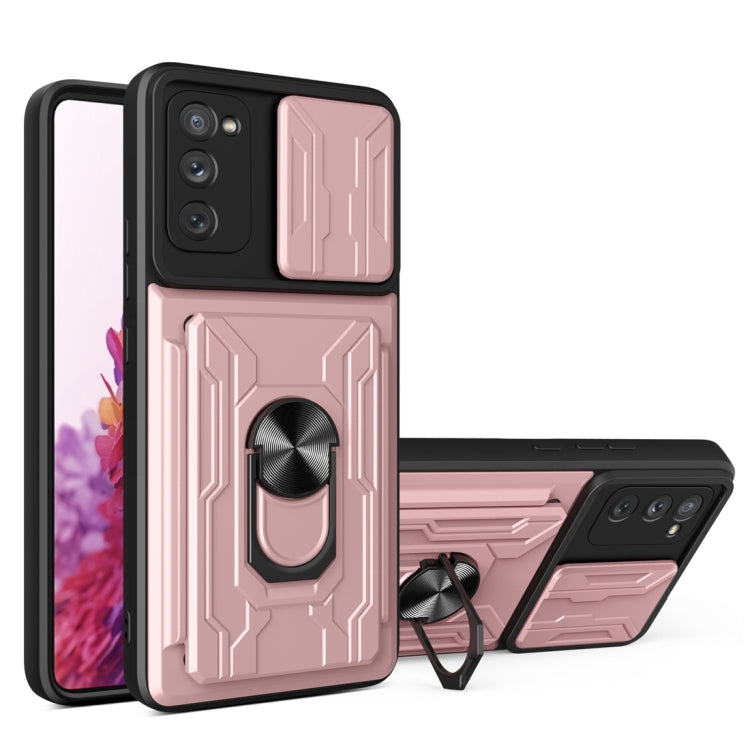 Camera Cover Phone Case with Card Slot & Holder, For Samsung Galaxy A02 / M02, For Samsung Galaxy A02s EU Version, For Samsung Galaxy A32, For Samsung Galaxy S20 FE, For Samsung Galaxy S20+, For Samsung Galaxy S21 Ultra 5G