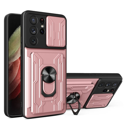 Camera Cover Phone Case with Card Slot & Holder, For Samsung Galaxy A02 / M02, For Samsung Galaxy A02s EU Version, For Samsung Galaxy A32, For Samsung Galaxy S20 FE, For Samsung Galaxy S20+, For Samsung Galaxy S21 Ultra 5G