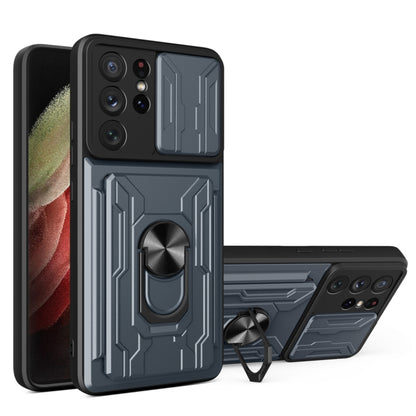 Camera Cover Phone Case with Card Slot & Holder, For Samsung Galaxy A02 / M02, For Samsung Galaxy A02s EU Version, For Samsung Galaxy A32, For Samsung Galaxy S20 FE, For Samsung Galaxy S20+, For Samsung Galaxy S21 Ultra 5G