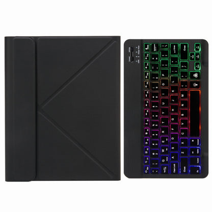 H-102S3 Tri-color Backlight Bluetooth Keyboard Leather Case with Rear Three-fold Holder, For iPad 10.2 2020 & 2019 / Pro 10.5 inch, For iPad 9.7 2018 & 2017, For iPad Pro 11 inch 2021 & 2020 & 2018 / Air 2020 10.9