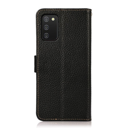 KHAZNEH Side-Magnetic Litchi Genuine Leather RFID Phone Case, For Samsung Galaxy A02s EU Version, For Samsung Galaxy A02s Global Version, For Samsung Galaxy A03s 166mm Version, For Samsung Galaxy A12 5G, For Samsung Galaxy A22 4G                       ...