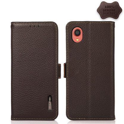 KHAZNEH Side-Magnetic Litchi Genuine Leather RFID Phone Case, For Samsung Galaxy A02s EU Version, For Samsung Galaxy A02s Global Version, For Samsung Galaxy A03s 166mm Version, For Samsung Galaxy A12 5G, For Samsung Galaxy A22 4G                       ...