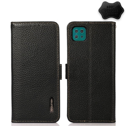 KHAZNEH Side-Magnetic Litchi Genuine Leather RFID Phone Case, For Samsung Galaxy A02s EU Version, For Samsung Galaxy A02s Global Version, For Samsung Galaxy A03s 166mm Version, For Samsung Galaxy A12 5G, For Samsung Galaxy A22 4G                       ...