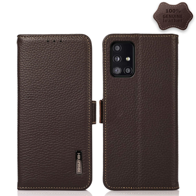 KHAZNEH Side-Magnetic Litchi Genuine Leather RFID Phone Case, For Samsung Galaxy A02s EU Version, For Samsung Galaxy A02s Global Version, For Samsung Galaxy A03s 166mm Version, For Samsung Galaxy A12 5G, For Samsung Galaxy A22 4G                       ...