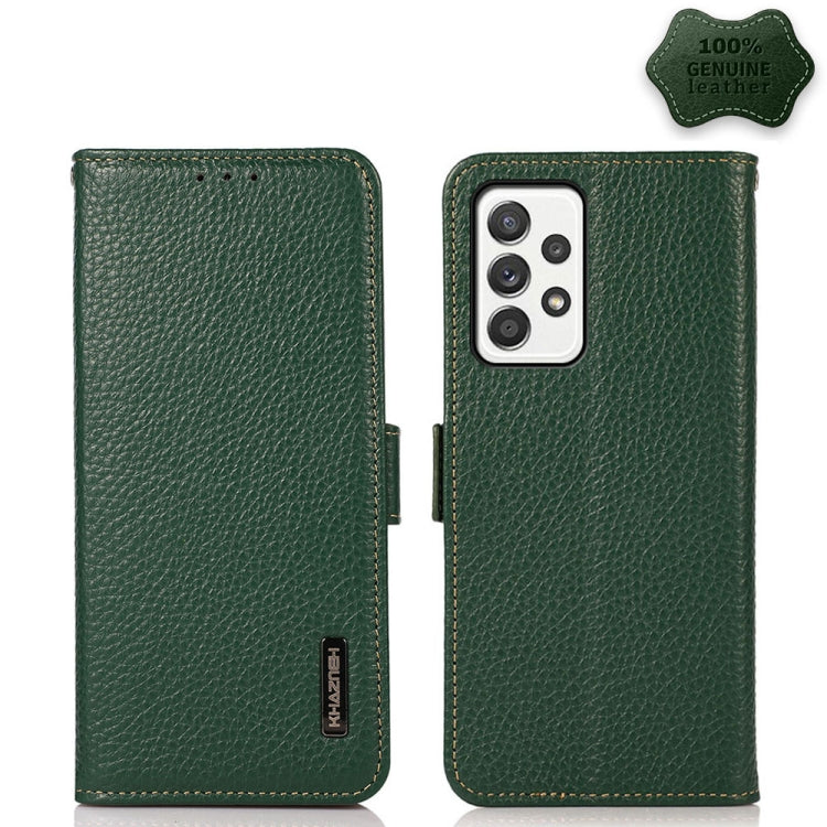 KHAZNEH Side-Magnetic Litchi Genuine Leather RFID Phone Case, For Samsung Galaxy A02s EU Version, For Samsung Galaxy A02s Global Version, For Samsung Galaxy A03s 166mm Version, For Samsung Galaxy A12 5G, For Samsung Galaxy A22 4G                       ...