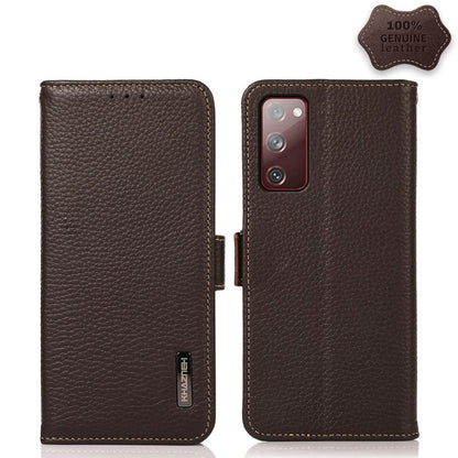 KHAZNEH Side-Magnetic Litchi Genuine Leather RFID Phone Case, For Samsung Galaxy A72 5G, For Samsung Galaxy A82 5G, For Samsung Galaxy F62 / M62, For Samsung Galaxy M32, For Samsung Galaxy M52 5G, For Samsung Galaxy S20 FE, For Samsung Galaxy S20+     ...