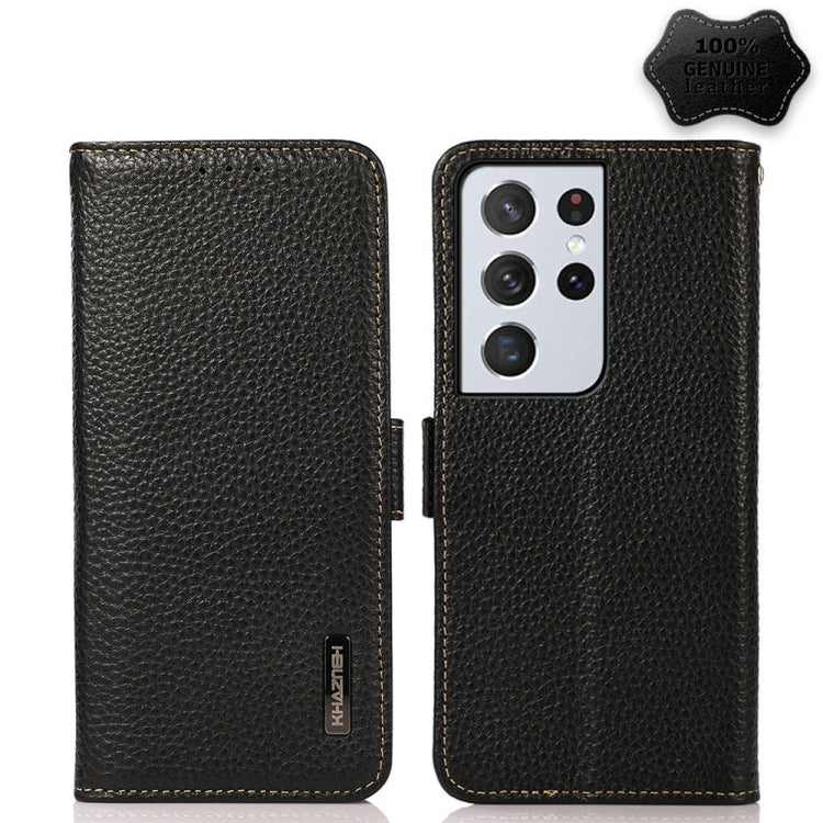 KHAZNEH Side-Magnetic Litchi Genuine Leather RFID Phone Case, For Samsung Galaxy S21 Ultra 5G, For Samsung Galaxy S22+ 5G, For Samsung Galaxy S22 5G, For Samsung Galaxy S22 Ultra 5G, For Samsung Galaxy Xcover 5, For Samsung Galaxy A03 164mm Version    ...