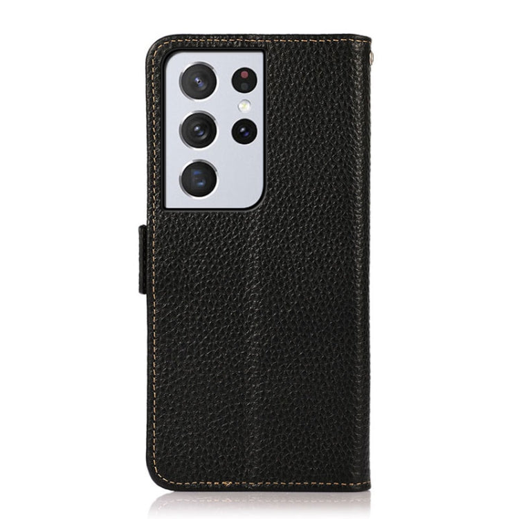 KHAZNEH Side-Magnetic Litchi Genuine Leather RFID Phone Case, For Samsung Galaxy S21 Ultra 5G, For Samsung Galaxy S22+ 5G, For Samsung Galaxy S22 5G, For Samsung Galaxy S22 Ultra 5G, For Samsung Galaxy Xcover 5, For Samsung Galaxy A03 164mm Version    ...