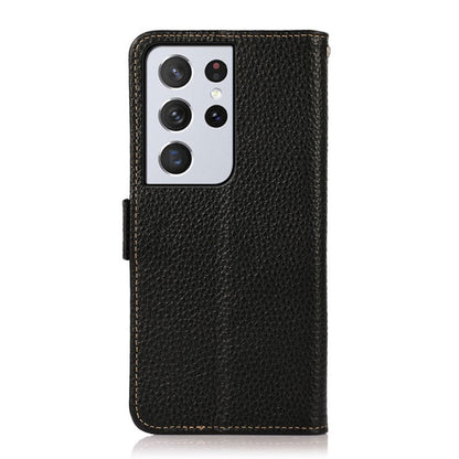 KHAZNEH Side-Magnetic Litchi Genuine Leather RFID Phone Case, For Samsung Galaxy S21 Ultra 5G, For Samsung Galaxy S22+ 5G, For Samsung Galaxy S22 5G, For Samsung Galaxy S22 Ultra 5G, For Samsung Galaxy Xcover 5, For Samsung Galaxy A03 164mm Version    ...
