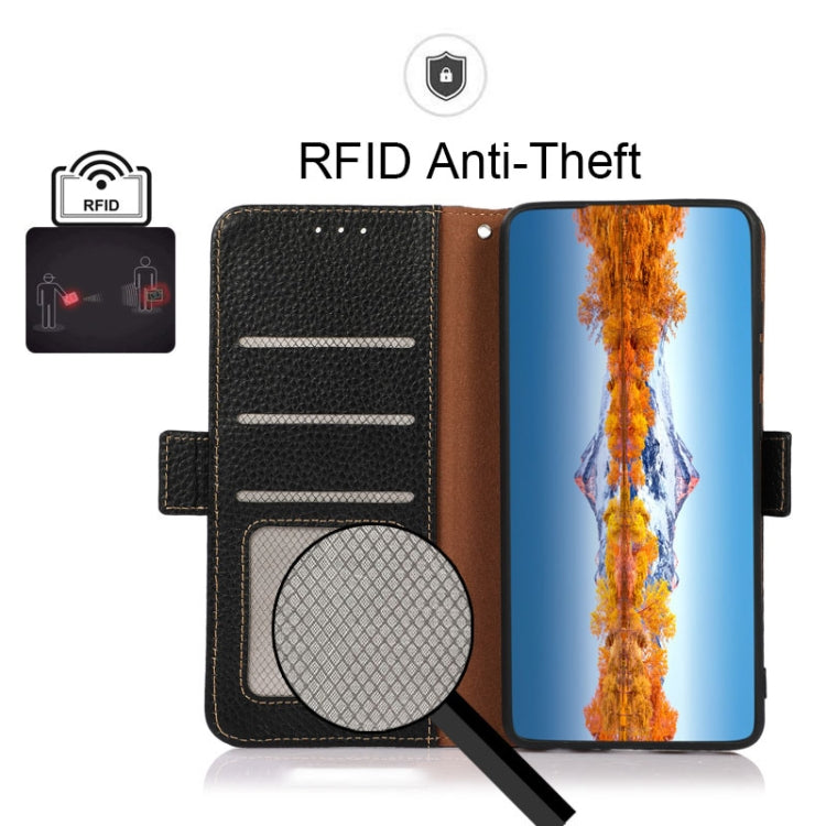 KHAZNEH Side-Magnetic Litchi Genuine Leather RFID Phone Case, For Samsung Galaxy S21 Ultra 5G, For Samsung Galaxy S22+ 5G, For Samsung Galaxy S22 5G, For Samsung Galaxy S22 Ultra 5G, For Samsung Galaxy Xcover 5, For Samsung Galaxy A03 164mm Version    ...