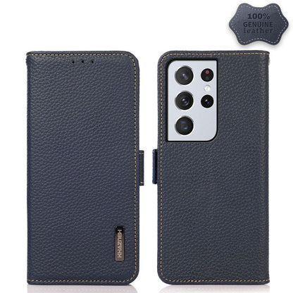 KHAZNEH Side-Magnetic Litchi Genuine Leather RFID Phone Case, For Samsung Galaxy S21 Ultra 5G, For Samsung Galaxy S22+ 5G, For Samsung Galaxy S22 5G, For Samsung Galaxy S22 Ultra 5G, For Samsung Galaxy Xcover 5, For Samsung Galaxy A03 164mm Version    ...