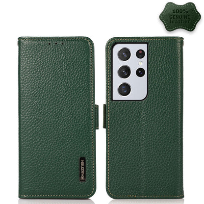 KHAZNEH Side-Magnetic Litchi Genuine Leather RFID Phone Case, For Samsung Galaxy S21 Ultra 5G, For Samsung Galaxy S22+ 5G, For Samsung Galaxy S22 5G, For Samsung Galaxy S22 Ultra 5G, For Samsung Galaxy Xcover 5, For Samsung Galaxy A03 164mm Version    ...