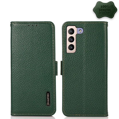 KHAZNEH Side-Magnetic Litchi Genuine Leather RFID Phone Case, For Samsung Galaxy S21 Ultra 5G, For Samsung Galaxy S22+ 5G, For Samsung Galaxy S22 5G, For Samsung Galaxy S22 Ultra 5G, For Samsung Galaxy Xcover 5, For Samsung Galaxy A03 164mm Version    ...