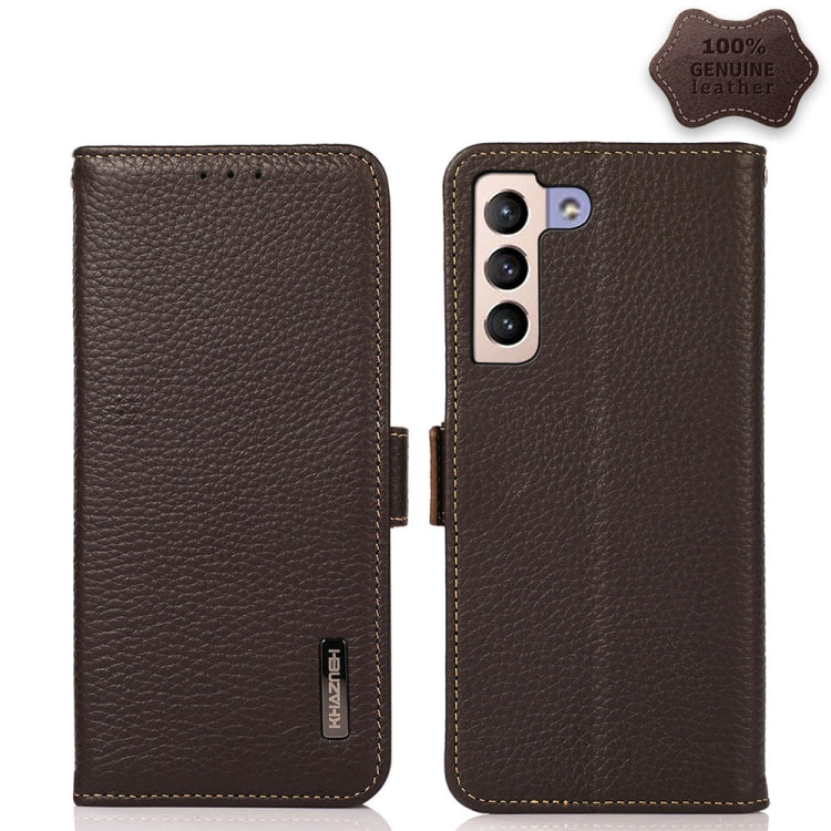 KHAZNEH Side-Magnetic Litchi Genuine Leather RFID Phone Case, For Samsung Galaxy S21 Ultra 5G, For Samsung Galaxy S22+ 5G, For Samsung Galaxy S22 5G, For Samsung Galaxy S22 Ultra 5G, For Samsung Galaxy Xcover 5, For Samsung Galaxy A03 164mm Version    ...