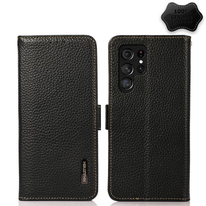 KHAZNEH Side-Magnetic Litchi Genuine Leather RFID Phone Case, For Samsung Galaxy S21 Ultra 5G, For Samsung Galaxy S22+ 5G, For Samsung Galaxy S22 5G, For Samsung Galaxy S22 Ultra 5G, For Samsung Galaxy Xcover 5, For Samsung Galaxy A03 164mm Version    ...