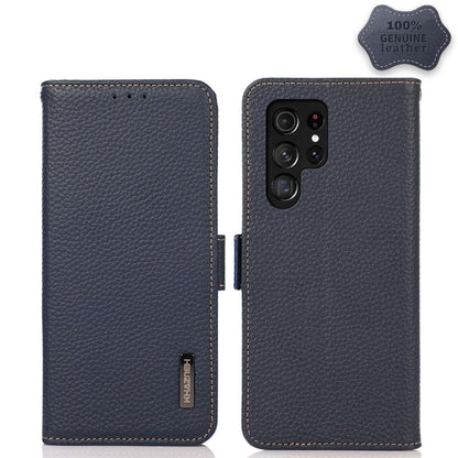 KHAZNEH Side-Magnetic Litchi Genuine Leather RFID Phone Case, For Samsung Galaxy S21 Ultra 5G, For Samsung Galaxy S22+ 5G, For Samsung Galaxy S22 5G, For Samsung Galaxy S22 Ultra 5G, For Samsung Galaxy Xcover 5, For Samsung Galaxy A03 164mm Version    ...