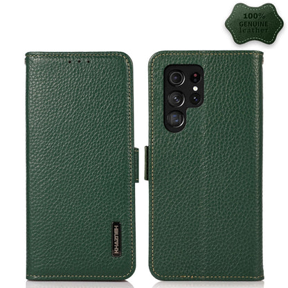 KHAZNEH Side-Magnetic Litchi Genuine Leather RFID Phone Case, For Samsung Galaxy S21 Ultra 5G, For Samsung Galaxy S22+ 5G, For Samsung Galaxy S22 5G, For Samsung Galaxy S22 Ultra 5G, For Samsung Galaxy Xcover 5, For Samsung Galaxy A03 164mm Version    ...