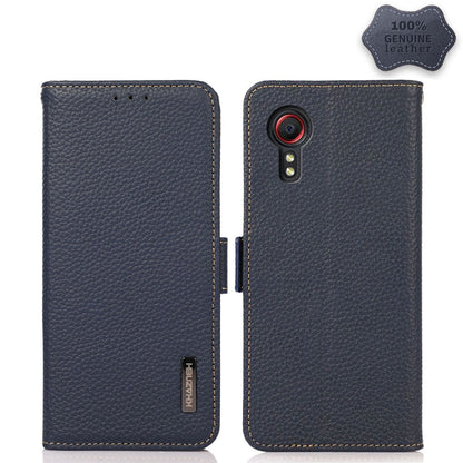 KHAZNEH Side-Magnetic Litchi Genuine Leather RFID Phone Case, For Samsung Galaxy S21 Ultra 5G, For Samsung Galaxy S22+ 5G, For Samsung Galaxy S22 5G, For Samsung Galaxy S22 Ultra 5G, For Samsung Galaxy Xcover 5, For Samsung Galaxy A03 164mm Version    ...