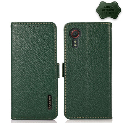 KHAZNEH Side-Magnetic Litchi Genuine Leather RFID Phone Case, For Samsung Galaxy S21 Ultra 5G, For Samsung Galaxy S22+ 5G, For Samsung Galaxy S22 5G, For Samsung Galaxy S22 Ultra 5G, For Samsung Galaxy Xcover 5, For Samsung Galaxy A03 164mm Version    ...