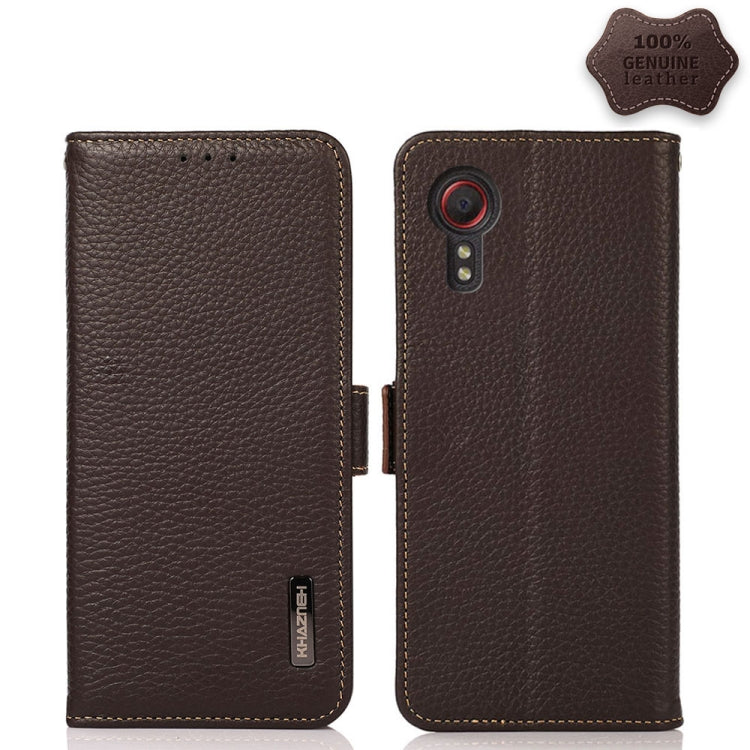 KHAZNEH Side-Magnetic Litchi Genuine Leather RFID Phone Case, For Samsung Galaxy S21 Ultra 5G, For Samsung Galaxy S22+ 5G, For Samsung Galaxy S22 5G, For Samsung Galaxy S22 Ultra 5G, For Samsung Galaxy Xcover 5, For Samsung Galaxy A03 164mm Version    ...