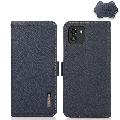 KHAZNEH Side-Magnetic Litchi Genuine Leather RFID Phone Case, For Samsung Galaxy S21 Ultra 5G, For Samsung Galaxy S22+ 5G, For Samsung Galaxy S22 5G, For Samsung Galaxy S22 Ultra 5G, For Samsung Galaxy Xcover 5, For Samsung Galaxy A03 164mm Version    ...