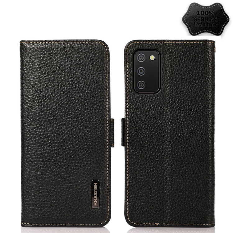 KHAZNEH Side-Magnetic Litchi Genuine Leather RFID Phone Case, For Samsung Galaxy S21 Ultra 5G, For Samsung Galaxy S22+ 5G, For Samsung Galaxy S22 5G, For Samsung Galaxy S22 Ultra 5G, For Samsung Galaxy Xcover 5, For Samsung Galaxy A03 164mm Version    ...