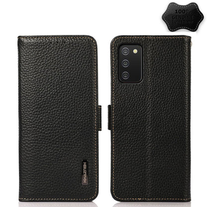 KHAZNEH Side-Magnetic Litchi Genuine Leather RFID Phone Case, For Samsung Galaxy S21 Ultra 5G, For Samsung Galaxy S22+ 5G, For Samsung Galaxy S22 5G, For Samsung Galaxy S22 Ultra 5G, For Samsung Galaxy Xcover 5, For Samsung Galaxy A03 164mm Version    ...