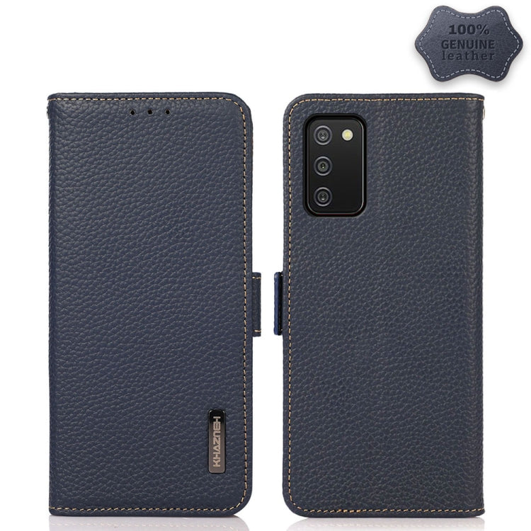 KHAZNEH Side-Magnetic Litchi Genuine Leather RFID Phone Case, For Samsung Galaxy S21 Ultra 5G, For Samsung Galaxy S22+ 5G, For Samsung Galaxy S22 5G, For Samsung Galaxy S22 Ultra 5G, For Samsung Galaxy Xcover 5, For Samsung Galaxy A03 164mm Version    ...