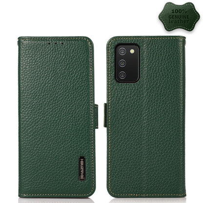KHAZNEH Side-Magnetic Litchi Genuine Leather RFID Phone Case, For Samsung Galaxy S21 Ultra 5G, For Samsung Galaxy S22+ 5G, For Samsung Galaxy S22 5G, For Samsung Galaxy S22 Ultra 5G, For Samsung Galaxy Xcover 5, For Samsung Galaxy A03 164mm Version    ...