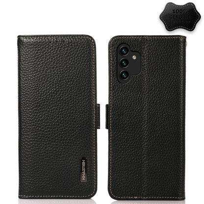 KHAZNEH Side-Magnetic Litchi Genuine Leather RFID Phone Case, For Samsung Galaxy S21 Ultra 5G, For Samsung Galaxy S22+ 5G, For Samsung Galaxy S22 5G, For Samsung Galaxy S22 Ultra 5G, For Samsung Galaxy Xcover 5, For Samsung Galaxy A03 164mm Version    ...