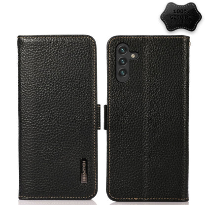 KHAZNEH Side-Magnetic Litchi Genuine Leather RFID Phone Case, For Samsung Galaxy S21 Ultra 5G, For Samsung Galaxy S22+ 5G, For Samsung Galaxy S22 5G, For Samsung Galaxy S22 Ultra 5G, For Samsung Galaxy Xcover 5, For Samsung Galaxy A03 164mm Version    ...
