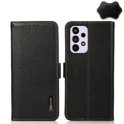 KHAZNEH Side-Magnetic Litchi Genuine Leather RFID Phone Case, For Samsung Galaxy S21 Ultra 5G, For Samsung Galaxy S22+ 5G, For Samsung Galaxy S22 5G, For Samsung Galaxy S22 Ultra 5G, For Samsung Galaxy Xcover 5, For Samsung Galaxy A03 164mm Version    ...