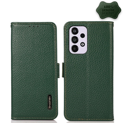 KHAZNEH Side-Magnetic Litchi Genuine Leather RFID Phone Case, For Samsung Galaxy S21 Ultra 5G, For Samsung Galaxy S22+ 5G, For Samsung Galaxy S22 5G, For Samsung Galaxy S22 Ultra 5G, For Samsung Galaxy Xcover 5, For Samsung Galaxy A03 164mm Version    ...