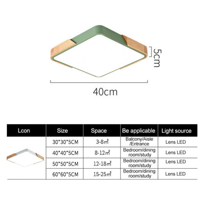 Wood Macaron LED Square Ceiling Lamp, White Light, 30cm, 40cm, 50cm, 60cm