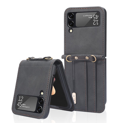 Crossbody Siamese Leather Phone Case with Lanyard, For Samsung Galaxy Z Flip3 5G