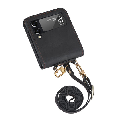 Crossbody Siamese Leather Phone Case with Lanyard, For Samsung Galaxy Z Flip3 5G
