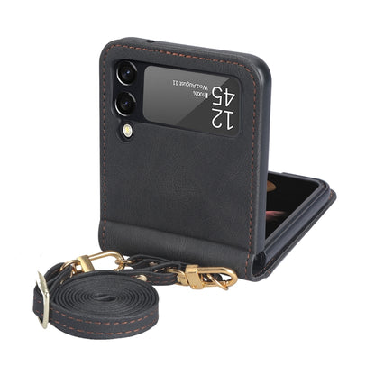 Crossbody Siamese Leather Phone Case with Lanyard, For Samsung Galaxy Z Flip3 5G