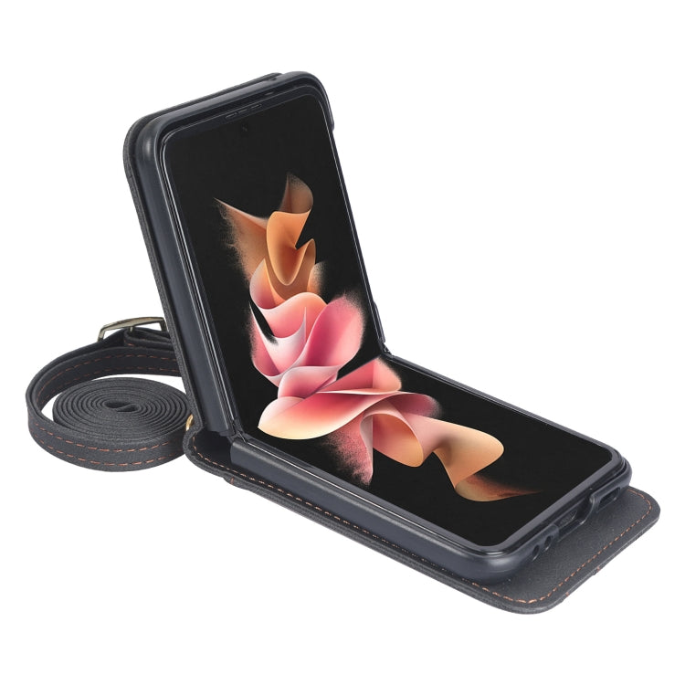 Crossbody Siamese Leather Phone Case with Lanyard, For Samsung Galaxy Z Flip3 5G
