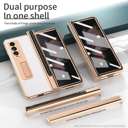 Electroplated Hinge Pen Slot Lychee Phone Case, For Samsung Galaxy Z Fold3 5G