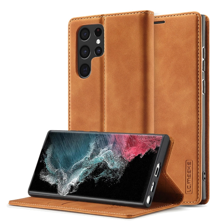LC.IMEEKE Soft PU + TPU Magnetic Skin-friendly Feeling Leather Phone Case, For Samsung Galaxy S22 Ultra, For Samsung Galaxy S22